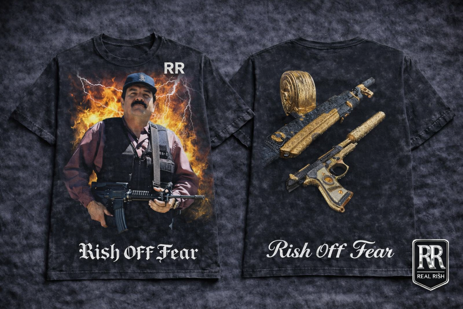 RI$H OFF FEAR ACID WASH BOX TEE